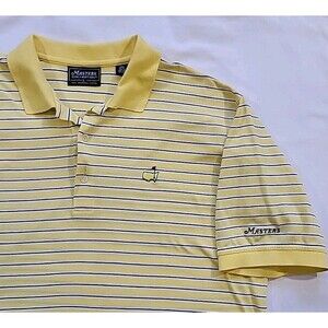 The Masters Polo Shirt Men's Large Yellow Striped Augusta National Golf Club